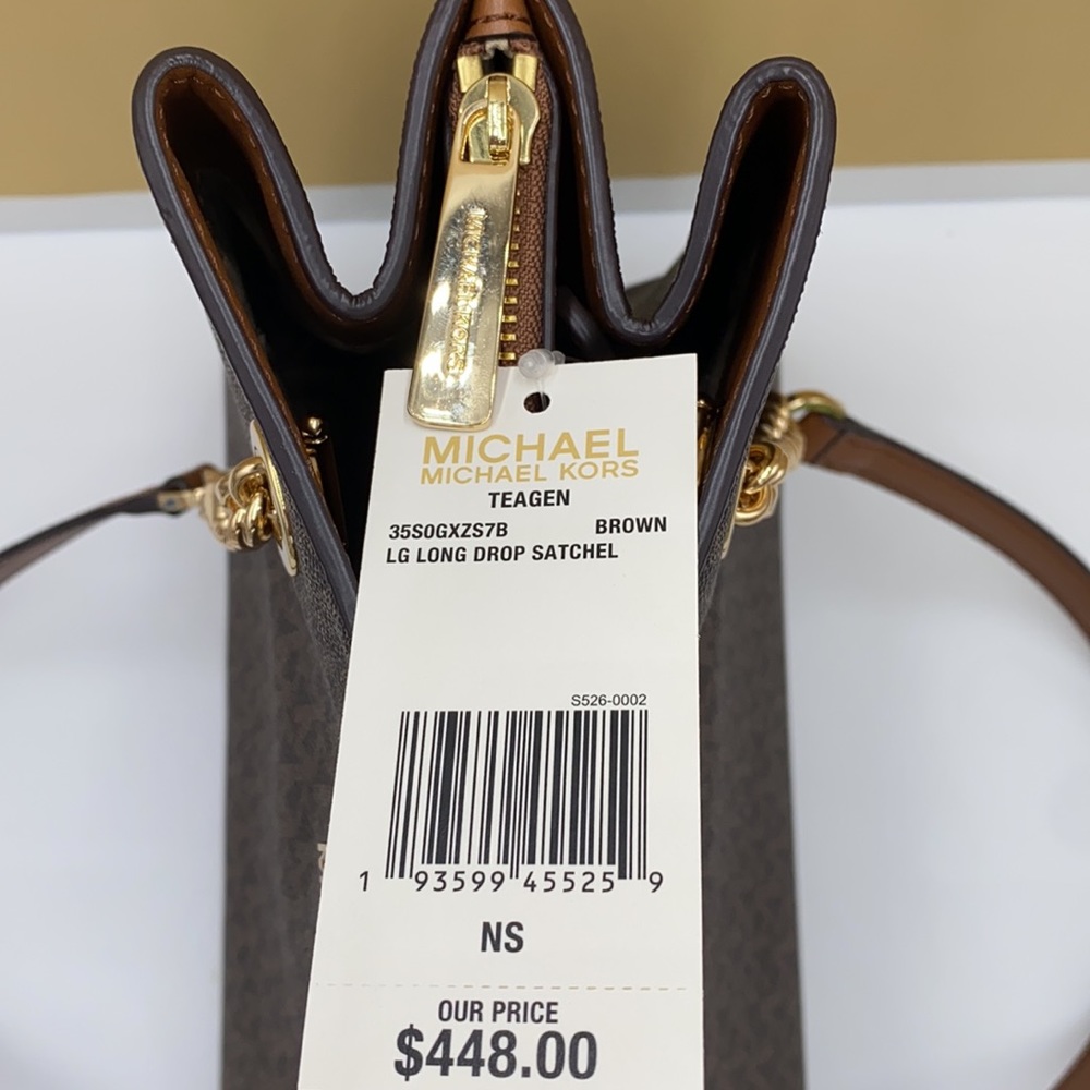 MICHAEL KORS TEAGEN LG LONG DROP SATCHEL BROWN - Picture 16 of 16